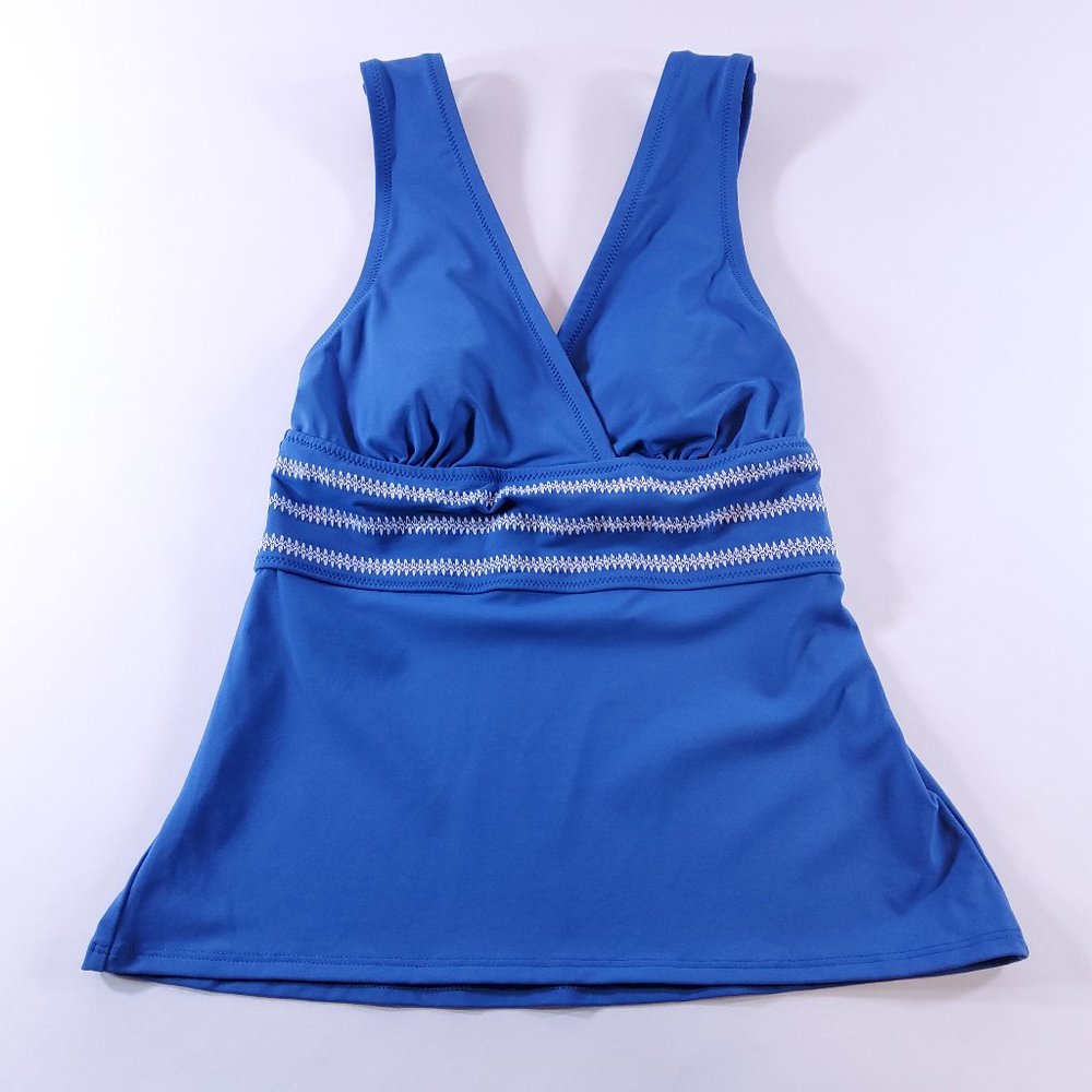 New Lands' End Embroidered V-Neck Tankini Top Tropic Blue 513871 Size 4